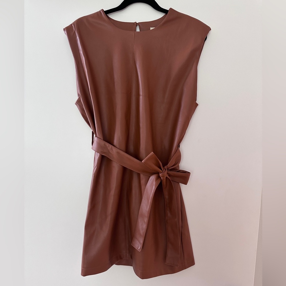 Aaron & Amber Faux Leather Midi Dress Women Size M Caramel Brown